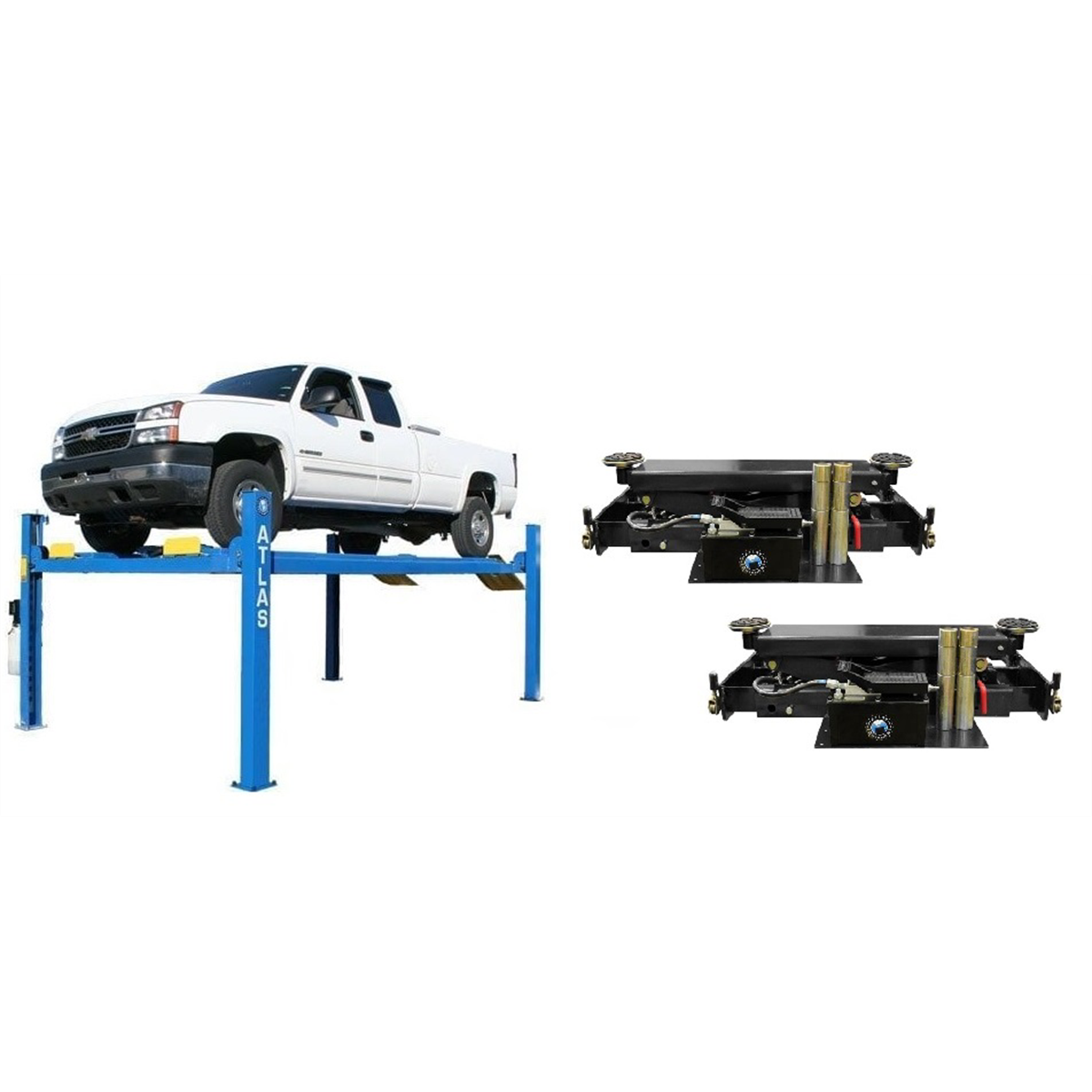 Atlas 414 14,000 Pound 4-Post Lift and RJ8 Rolling Jacks Combo