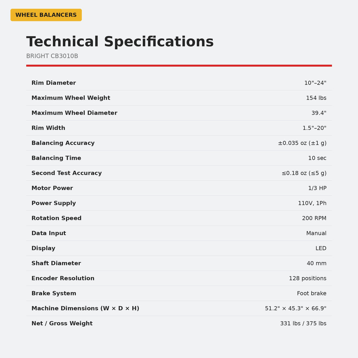 Bright CB3010B Wheel Balancer