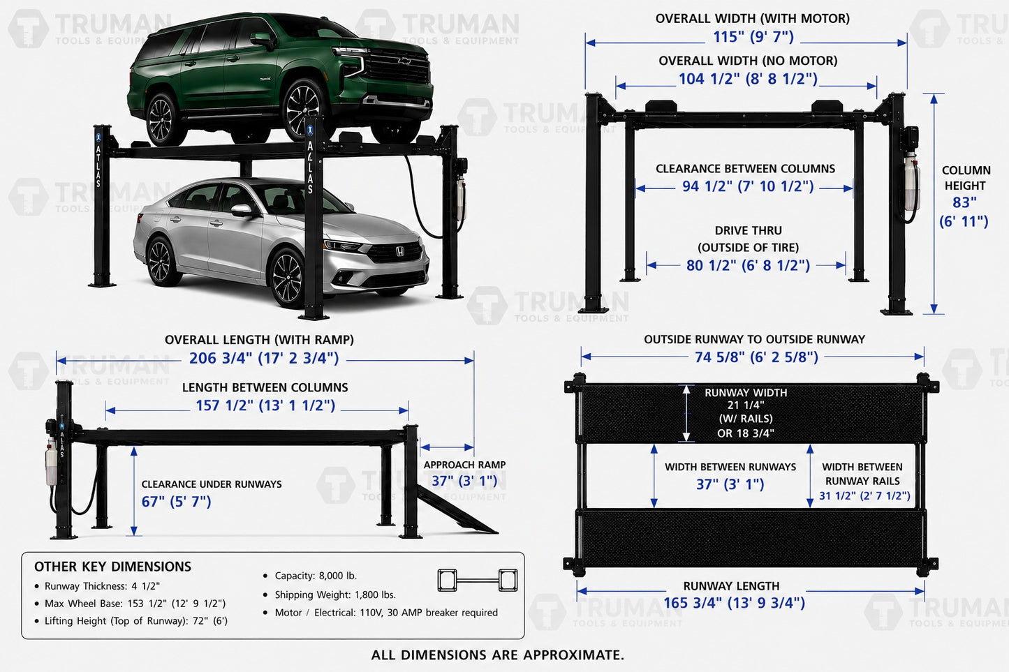 Atlas Garage PRO8000 8,000 lb 4-Post Lift