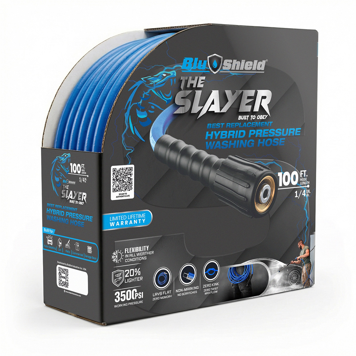 BluBird Blu Shield The Slayer Hybrid Pressure Washing Hose 1/4" X 100'