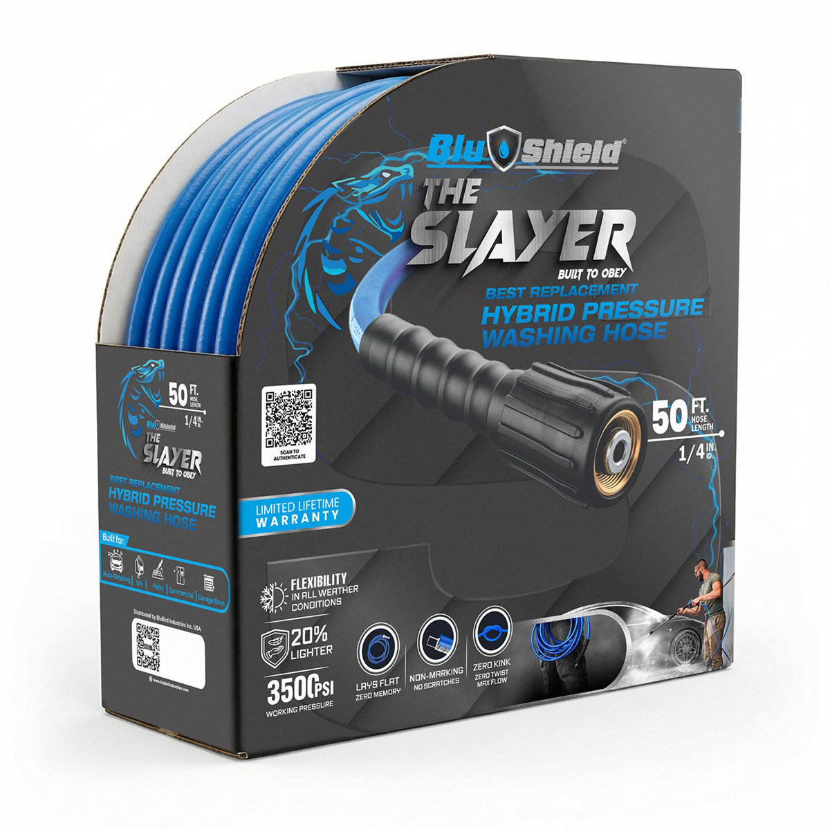 BluBird Blu Shield The Slayer Hybrid Pressure Washing Hose 1/4" X 50'