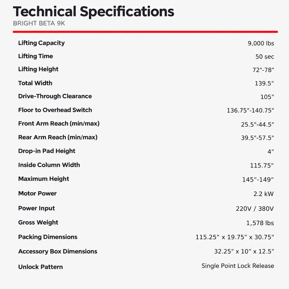 Bright Beta 9K Two-Post 9,000 lb. Capacity Overhead Lift