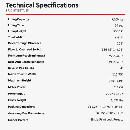 Bright Beta 9K Two-Post 9,000 lb. Capacity Overhead Lift
