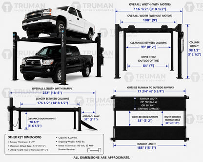 Atlas Garage PRO8000EXT-L 8,000 lb Extra Tall/Extra Long 4-Post Lift