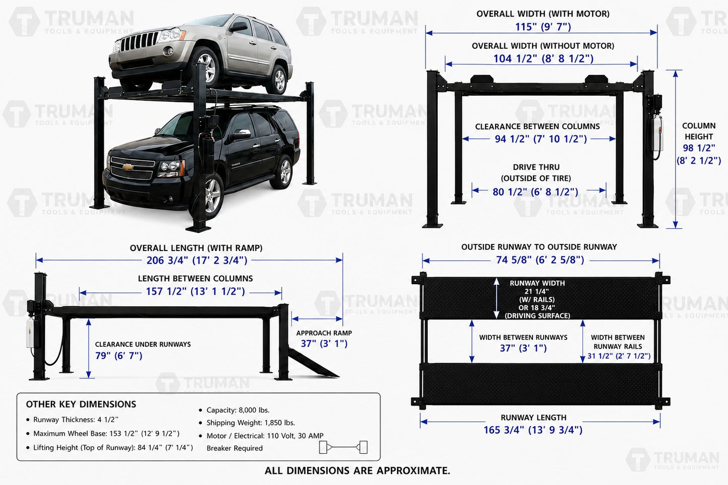 Atlas Garage PRO8000EXT 8,000 lb Extra Tall 4-Post Lift