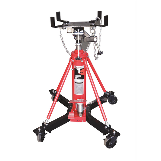 American Forge & Foundry Transmission Jack - Hydraulic - Telescopic - Two Stage - 2,000 Lbs. Capacity - 37" Min H to 76" High H - Manual Foot Pedal - Double Pump Quick Lift
