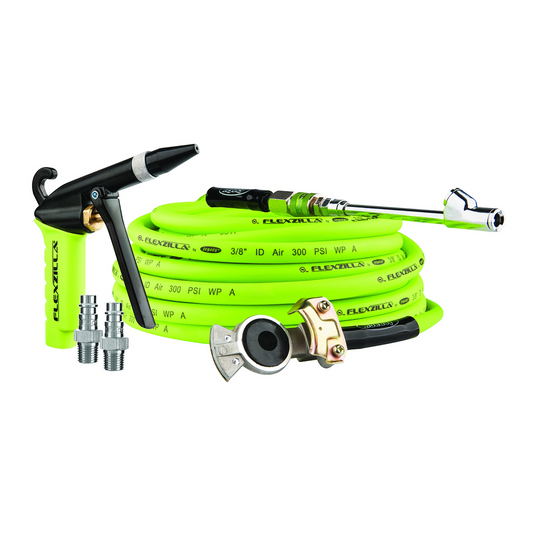 Legacy Manufacturing Flexzilla Truck Tire Inflator Kit, 6-Piece, 3/8 in. x 60 ft., X1 Blow Gun with Rubber Tip, Flexzilla Pro High Flow Coupler and Plugs, 30° Dual Air Chuck, and Glad Hand