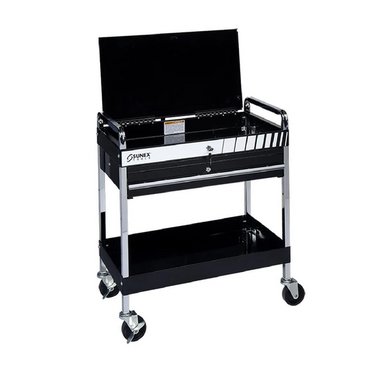 SUNEX 350lb Capacity Service Cart with Locking Top with Locking Drawer - Black