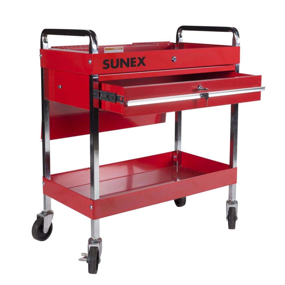 SUNEX 350Lb Capacity Service Cart with Locking Top With Locking Drawer - Red