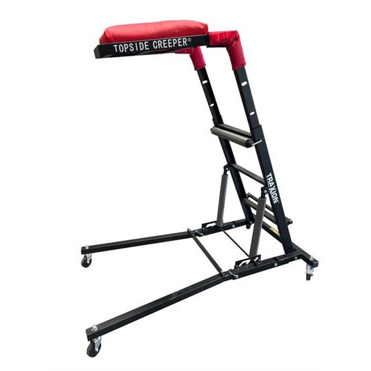 Traxion 3-107 Quality Economy Topside Creeper - Black with Expanded Metal Steps and Velcro Stomach Pads with Tool Loops