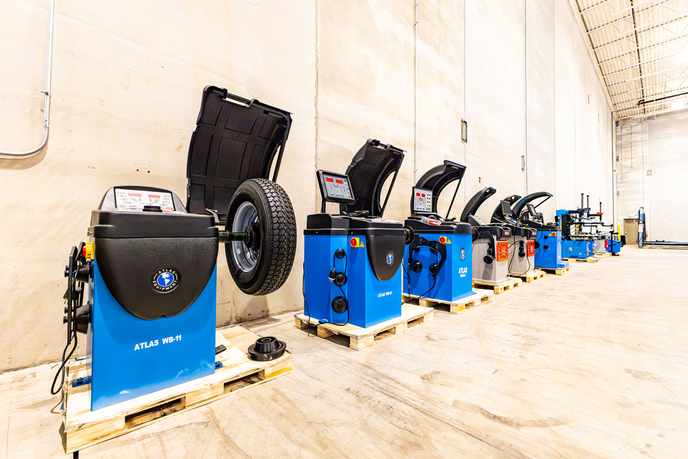 Wheel balancers on display